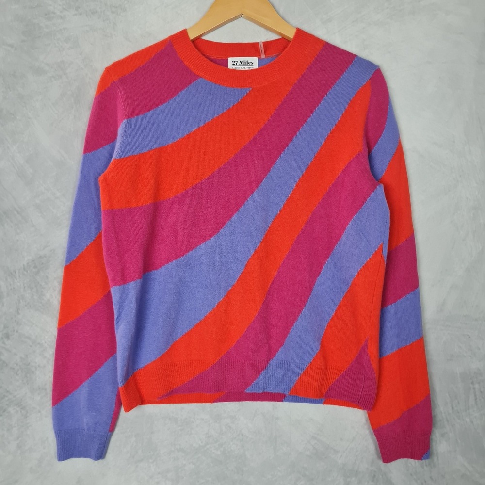 27 Miles Sweater Womens Small Multicolor Stripe Wool Cashmere Crewneck Pullover